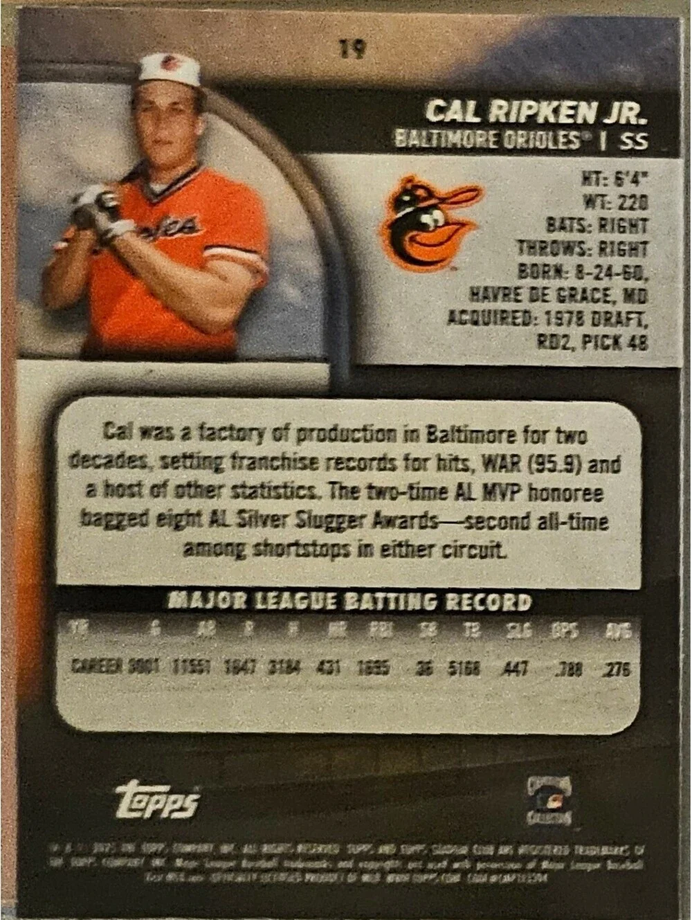 2025 Topps Stadium Club Cal Ripken Jr. Card #19 Baltimore Orioles